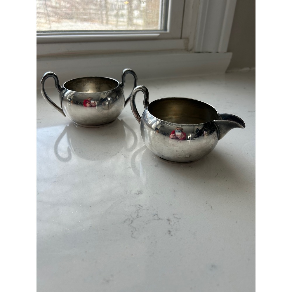 Vintage Silver‎ on Copper Sugar Bowl and Creamer Set Academy